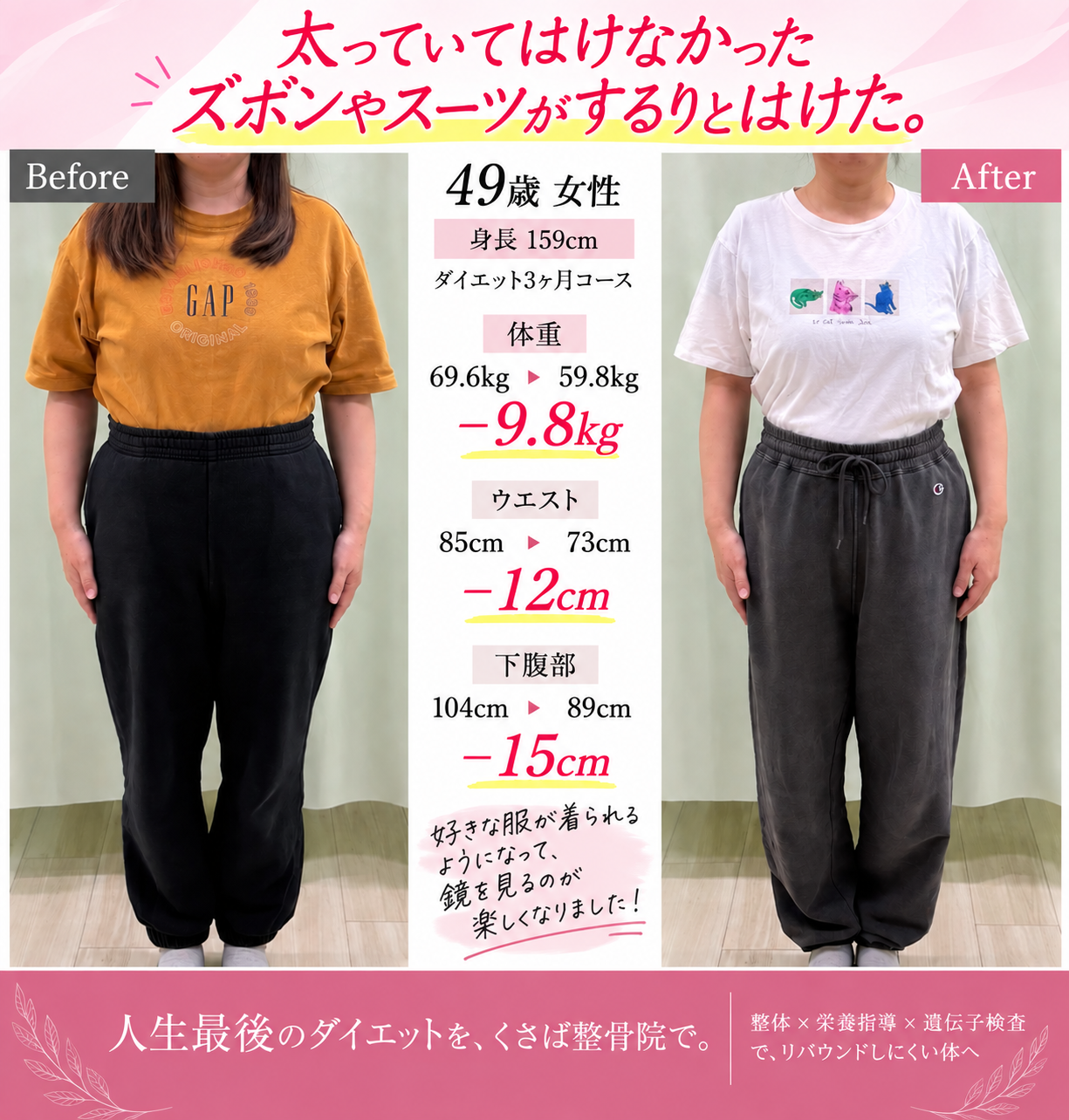 症例8・49歳女性の3ヶ月間のBefore／After